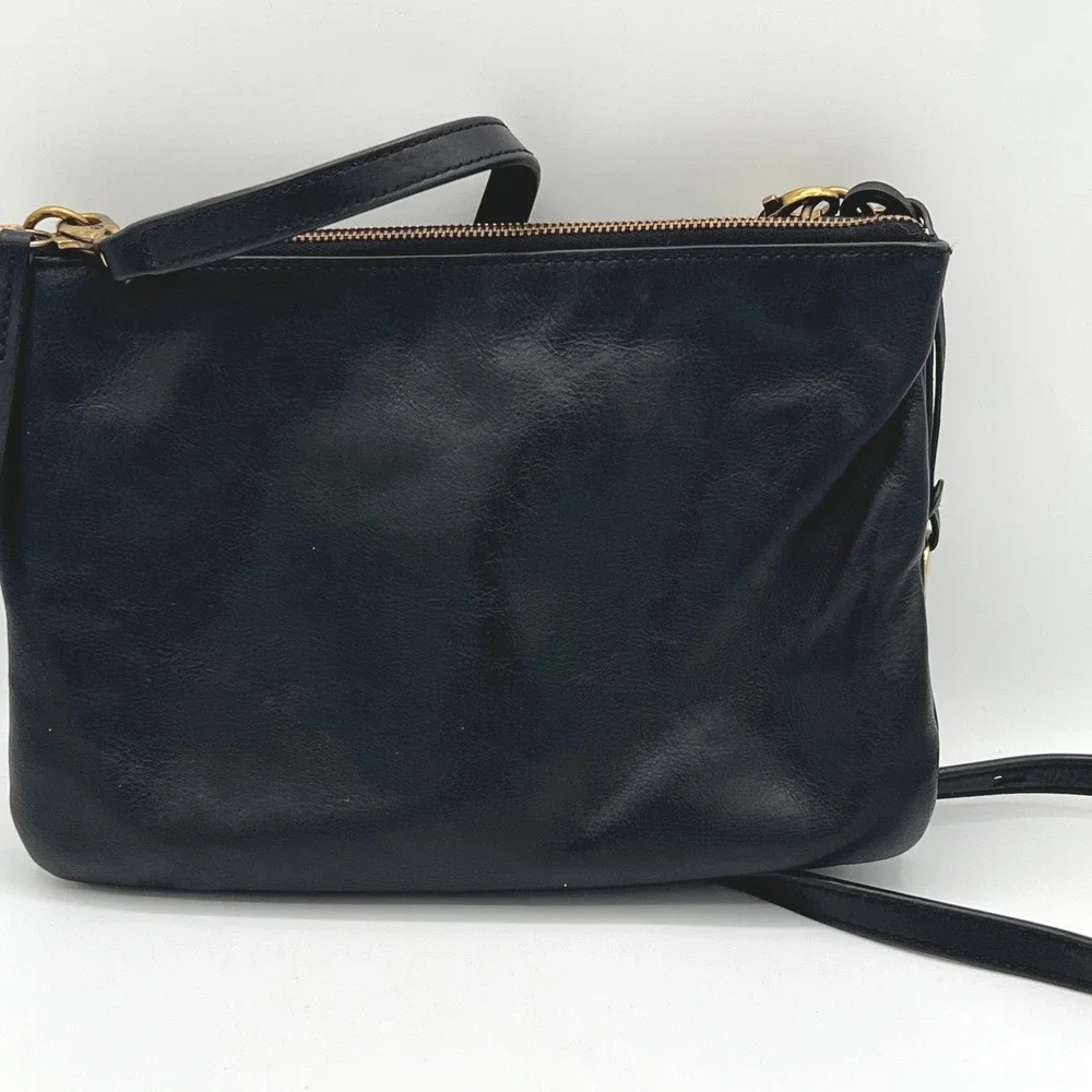 Fossil 1954 Collection Black Leather Crossbody Bag Gold Key Charm Retro Vacation